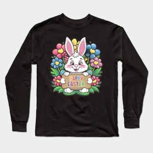 Happy Easter Bunny And Cat And Dog Mom Dad Boys Girls kids Long Sleeve T-Shirt